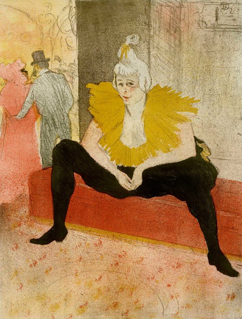 Lautrec. LA CLOWNESSE ASSISE, MADAMOISELLE CHA-U-KAO 1896 • LITOGRAFIA A COLORI