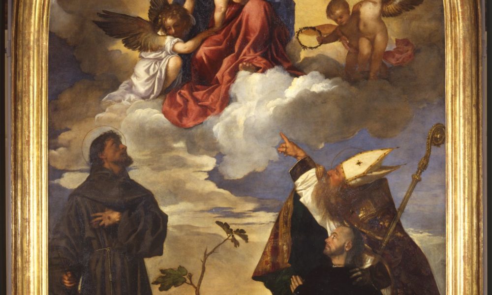 Tiziano Vecellio La Vergine con Bambino, San Francesco, San Biagio e il donatore Luigi Gozzi (Pala Gozzi) 1520 Olio su tavola cm 215x322